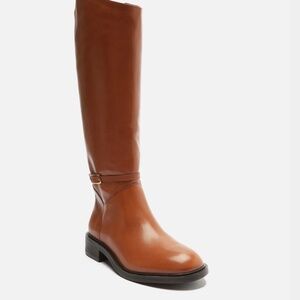 Arezzo Women’s Tall Leather Riding Boots Caramel , Gold Buckle Detail , NEW